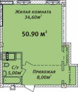 1-комнатная квартира 50,9 м²