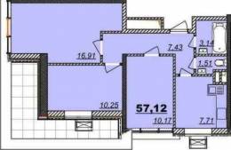 3-комнатная квартира 57,12 м²