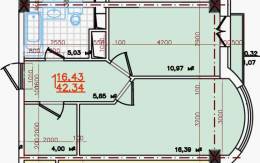 1-комнатная квартира 42,34 м²