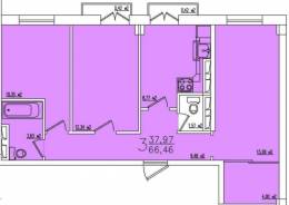 3-комнатная квартира 66,46 м²