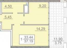 1-комнатная квартира 37,19 м²