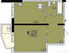 1-комнатная квартира 46,7 м²