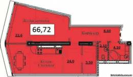 1-комнатная квартира 66,72 м²