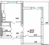 1-комнатная квартира 54,37 м²