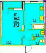 1-комнатная квартира 37,3 м²