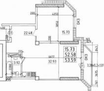 1-комнатная квартира 53,59 м²