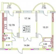 2-комнатная квартира 71,81 м²