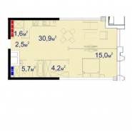 1-комнатная квартира 62,73 м²