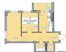 2-комнатная квартира 46,87 м²