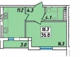 1-комнатная квартира 36,8 м²