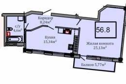 1-комнатная квартира 56,8 м²