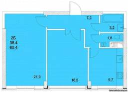 2-комнатная квартира 60,40 м²