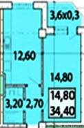 1-комнатная квартира 34,4 м²