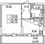 1-комнатная квартира 36,10 м²