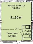 1-комнатная квартира 51,3 м²