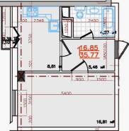 1-комнатная квартира 35,77 м²