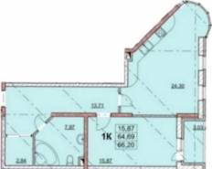 1-комнатная квартира 66,20 м²