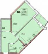 1-комнатная квартира 53,02 м²