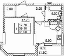 1-комнатная квартира 41,0 м²