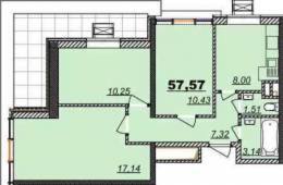 3-комнатная квартира 57,57 м²