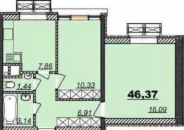 2-комнатная квартира 46,37 м²