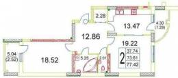 2-комнатная квартира 77,42 м²