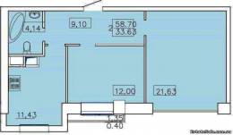 2-комнатная квартира 58,70 м²