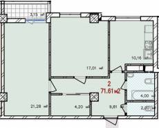 2-комнатная квартира 71,61 м²