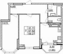 2-комнатная квартира 59,27 м²