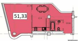 1-комнатная квартира 51,33 м²