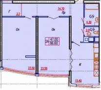 2-комнатная квартира 86,6 м²