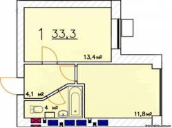 1-комнатная квартира 33,3 м²