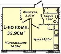 1-комнатная квартира 35,9 м²