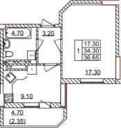 1-комнатная квартира 36,65 м²