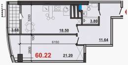 1-комнатная квартира 60,22 м²