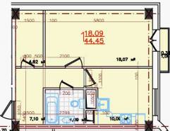 1-комнатная квартира 44,45 м²