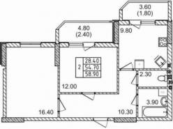 2-комнатная квартира 58,9 м²