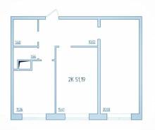 2-комнатная квартира 51,19 м²