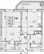 1-комнатная квартира 42,5 м²