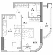 1-комнатная квартира 46,34 м²