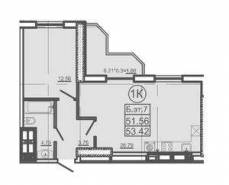 1-комнатная квартира 53,42 м²