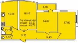 3-комнатная квартира 82,37 м²