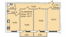 3-комнатная квартира 95,13 м²