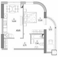 1-комнатная квартира 43,81 м²