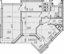 2-комнатная квартира 58,1 м²