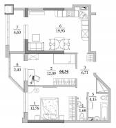 2-комнатная квартира 64,34 м²