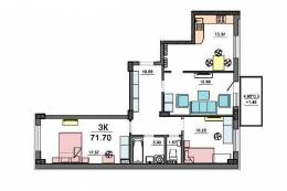 3-комнатная квартира 71,7 м²