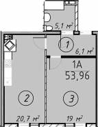 1-комнатная квартира 53,96 м²