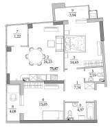 2-комнатная квартира 75,87 м²