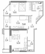 2-комнатная квартира 71,42 м²